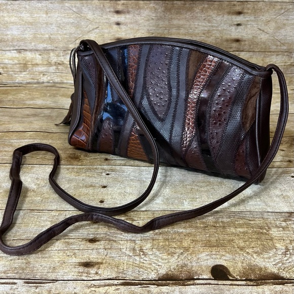 Brown Womens Patchwork Shoulder Bag - Picture 1 of 6